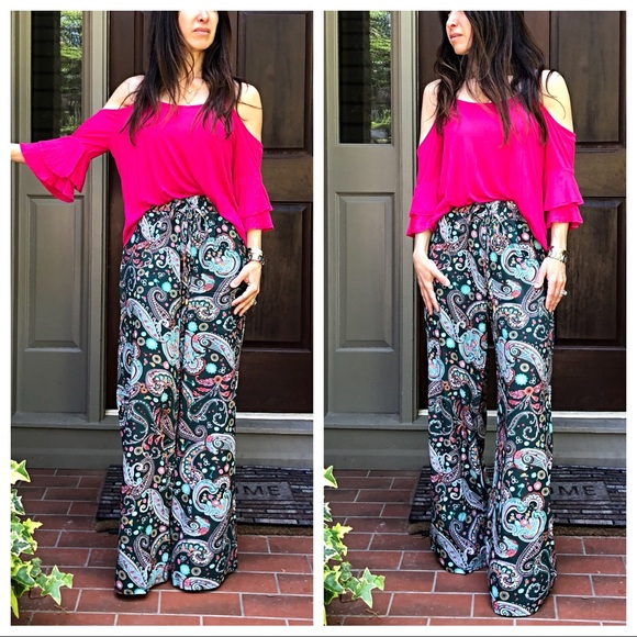 Fuchsia cold shoulder layered bell sleeves top - Picture 7 of 8
